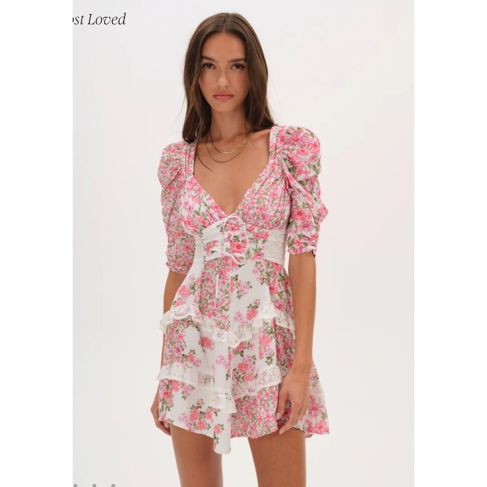 For Love & Lemons Pink Rosalyn Mini Dress XXS